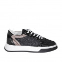 Sneaker stringata da donna con plantare estraibile in vernice e glitter nero e pelle bronzo zeppa 4 - Misure disponibili: 42