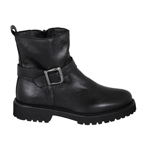 Botin para mujer con cremallera y hebilla en piel negra tacon 3 - Tallas disponibles:  32