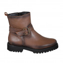 Bottines pour femmes avec boucle et fermeture éclair en cuir marron talon 3 - Pointures disponibles:  32
