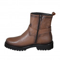 Bottines pour femmes avec boucle et fermeture éclair en cuir marron talon 3 - Pointures disponibles:  32