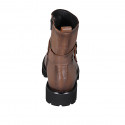 Woman's ankle boot with buckle and zipper in tan brown leather heel 3 - Available sizes:  32, 42, 44, 45