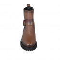 Bottines pour femmes avec boucle et fermeture éclair en cuir marron talon 3 - Pointures disponibles:  32