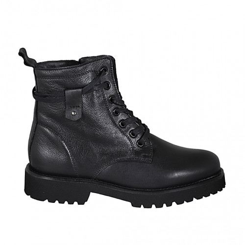 Bottines pour femmes à lacets en cuir noir avec fermeture éclair talon 3 - Pointures disponibles:  32