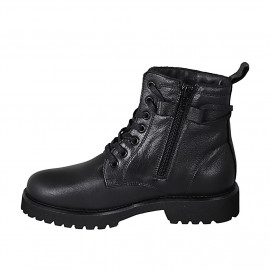 Bottines pour femmes à lacets en cuir noir avec fermeture éclair talon 3 - Pointures disponibles:  32 2