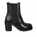 Woman's ankle boot with elastic bands and squared tip in black leather heel 8 - Available sizes:  42