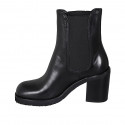 Woman's ankle boot with elastic bands and squared tip in black leather heel 8 - Available sizes:  42