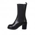 Woman's high ankle boot in black leather with elastic bands and squared tip heel 8 - Available sizes:  42