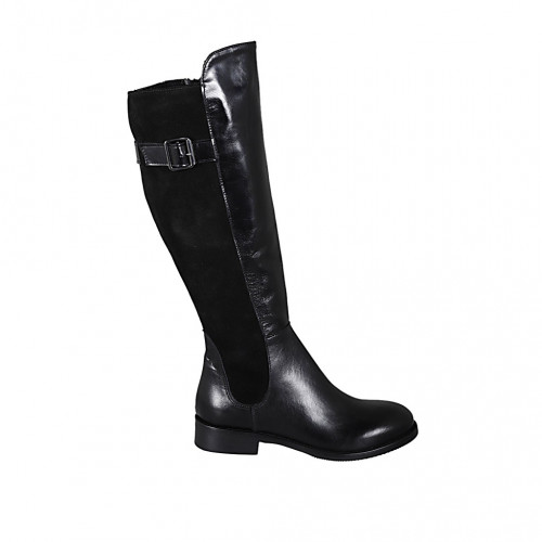 Woman's boot with zipper and buckle in black suede and leather heel 3 - Available sizes:  33