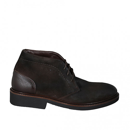 Men's laced shoe in brown leather and...