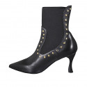 Woman's pointy ankle boot with studs and elastic band in black leather heel 9 - Available sizes:  42, 43