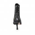 Woman's pointy ankle boot with studs and elastic band in black leather heel 9 - Available sizes:  42, 43