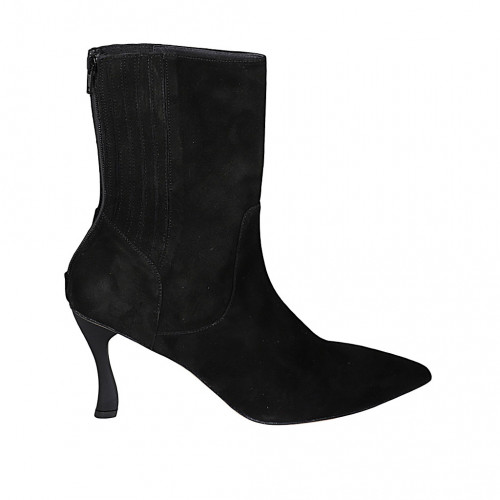 Woman's ankle boot with zipper and elastic bands in black suede heel 9 - Available sizes:  42, 43, 46