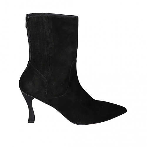 Woman's ankle boot with zipper and elastic bands in black suede heel 9 - Available sizes:  42