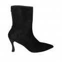 Botin para mujer con cremallera y elasticos en gamuza negra tacon 9 - Tallas disponibles:  42, 43, 46