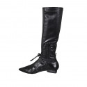 Woman's boot in black elasticized leather with half zipper and bow heel 2 - Available sizes:  42