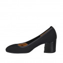 Woman's pump in black fabric and leather heel 5 - Available sizes:  32, 33
