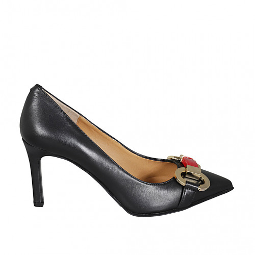 Escarpin pour femmes en cuir noir avec accessoire talon 8 - Pointures disponibles:  31, 32, 34, 42, 43