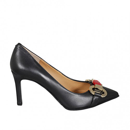 Women's pump shoe in black leather with accessory heel 8 - Available sizes:  31, 32, 34, 42