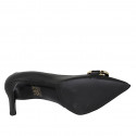 Zapato de salon en piel negra para mujer con accessorio tacon 8 - Tallas disponibles:  31, 32, 34, 42