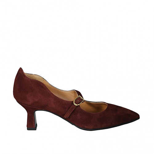 Woman's pump in brown suede with strap heel 5 - Available sizes:  32