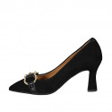Women's pump shoe with accessory in black suede and patent leather heel 8 - Available sizes:  32, 42