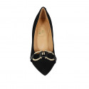 Women's pump shoe with accessory in black suede and patent leather heel 8 - Available sizes:  42