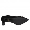 Zapato de salon con accessorio en gamuza y charol negro para mujer tacon 8 - Tallas disponibles:  42