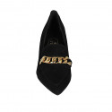 Mocassin pour femmes à bout pointu avec accessoire en daim et cuir verni imprimé noir talon 5 - Pointures disponibles:  43