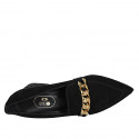 Woman's pointy mocassin with accessory in black suede and printed patent leather heel 5 - Available sizes:  33, 34, 43, 44, 45, 46