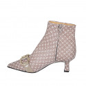 Woman's ankle boot with zipper and accessory in taupe printed suede and patent leather heel 5 - Available sizes:  46