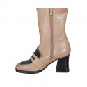 Woman's ankle boot with zipper in nude leather and black patent leather heel 8 - Available sizes:  32, 33, 42, 44, 45