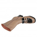 Woman's ankle boot with zipper in nude leather and black patent leather heel 8 - Available sizes:  32, 42, 44