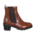 Botines para mujer con elasticos y puntera en piel cognac tacon 6 - Tallas disponibles:  43