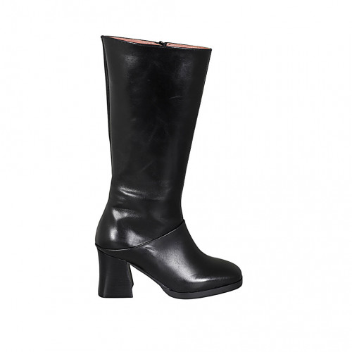 Woman's boot in black leather with zipper heel 8 - Available sizes:  32, 33, 34, 42, 43, 44, 45