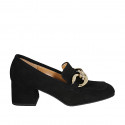 Woman's mocassin with chain in black suede heel 5 - Available sizes:  33, 34