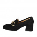 Woman's mocassin with chain in black suede heel 5 - Available sizes:  33, 34