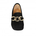 Woman's mocassin with chain in black suede heel 5 - Available sizes:  32, 33, 34, 43, 44, 46