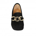 Woman's mocassin with chain in black suede heel 5 - Available sizes:  33, 34