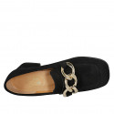 Woman's mocassin with chain in black suede heel 5 - Available sizes:  32, 33, 34, 43, 44, 46