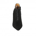 Botines para mujer con cremallera en gamuza imprimida y charol negro tacon 9 - Tallas disponibles:  32, 42