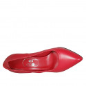 ﻿Zapato de salón a punta para mujer en piel de color rojo tacon 9 - Tallas disponibles:  34, 42