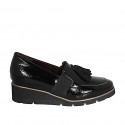 Woman's mocassin with tassels, elastic bands and removable insole in black patent leather wedge heel 4 - Available sizes:  31