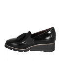 Woman's mocassin with tassels, elastic bands and removable insole in black patent leather wedge heel 4 - Available sizes:  31