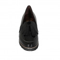 Woman's mocassin with tassels, elastic bands and removable insole in black patent leather wedge heel 4 - Available sizes:  31