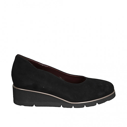 Woman's pump with removable insole in black suede wedge heel 4 - Available sizes:  31