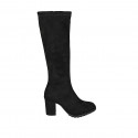 Woman's boot with zipper in black suede and elastic material heel 7 - Available sizes:  32, 33, 42, 43
