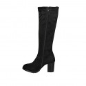 Woman's boot with zipper in black suede and elastic material heel 7 - Available sizes:  32, 33, 42, 43