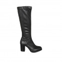 Woman's boot with zipper in black leather and elastic material heel 7 - Available sizes:  32, 42, 43