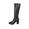 Woman's boot with zipper in black leather and elastic material heel 7 - Available sizes:  32, 42, 43
