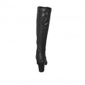 Woman's boot with zipper in black leather and elastic material heel 7 - Available sizes:  32, 42, 43